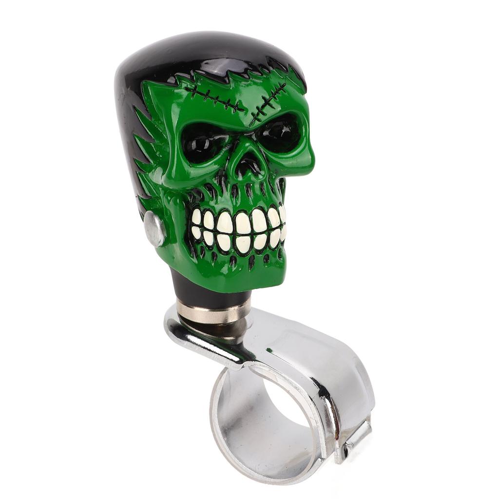 Skull Steering Wheel Knob Car Power Handle Spinner Knob Universal for Trucks Tractors Boats Black Hair Green Face
