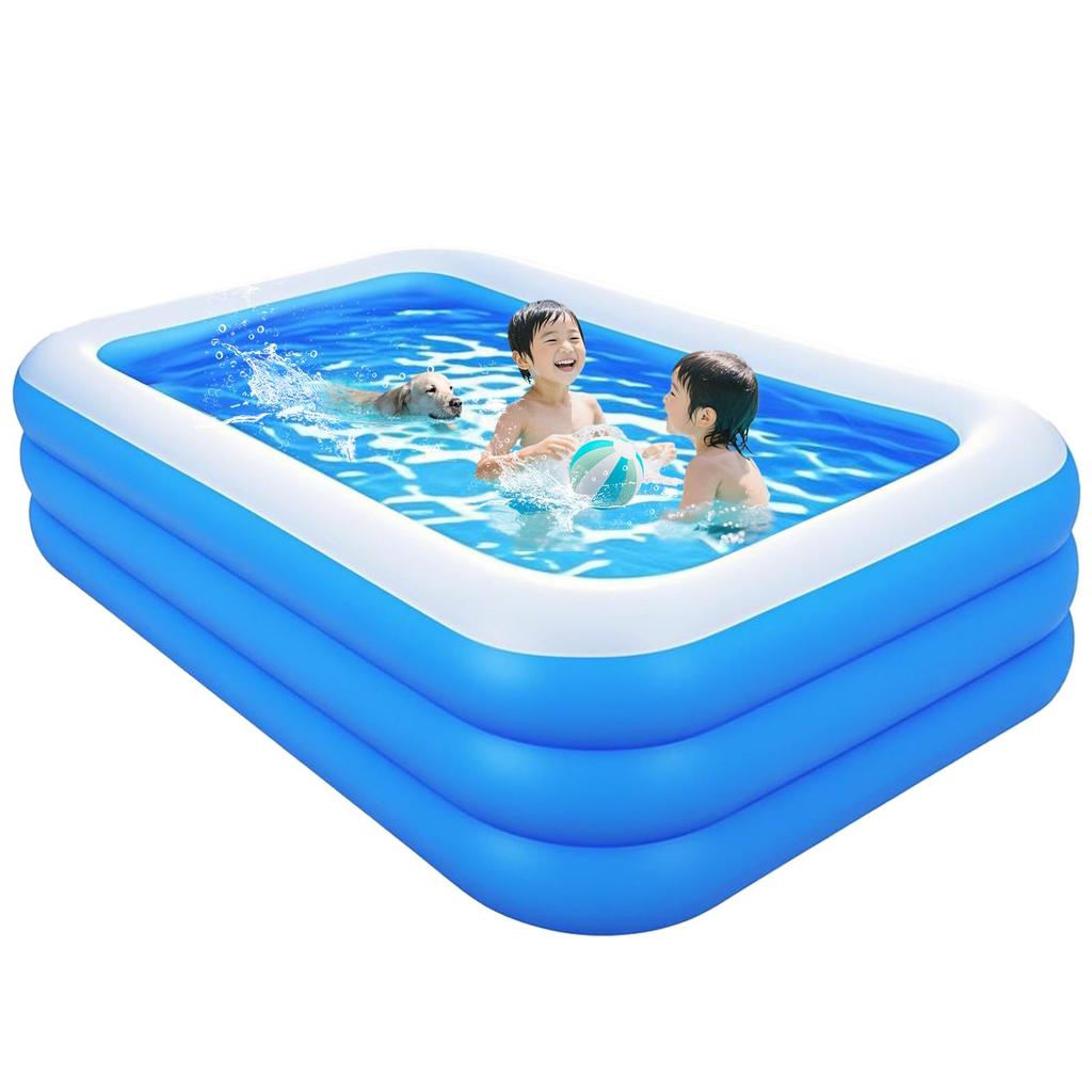 Natsunikki Inflatable Paddling Pool with 3 Rings, Large Square Family Swimming Center for Kids, Toddlers, and Adults, 20512550cm