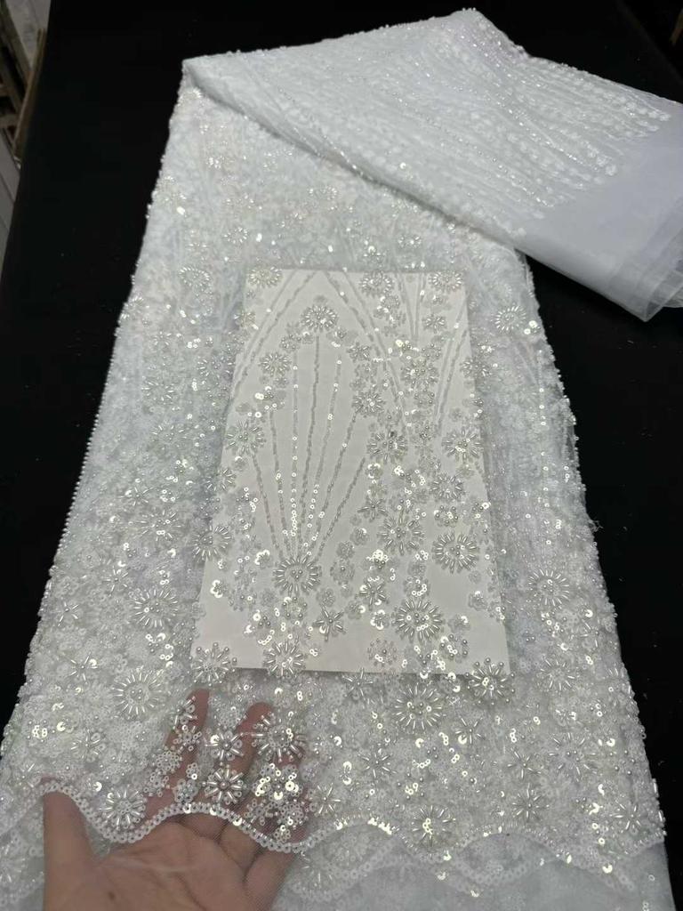 African Lace Fabrics 2026 High Quality Lace French Nigerian Sequins Beaded Tulle Lace Fabric Ladies For Party Dresses 5 Yards