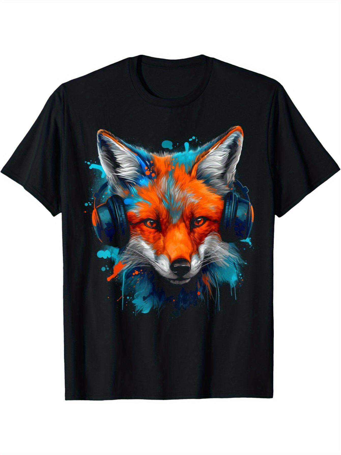 T-Shirt Featuring a Fox Design with Music-Themed Headphones S