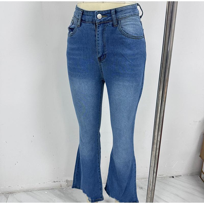 

Женские джинсы, отбеленные, с высокой талией, расклешенные джинсы с застежкой-молнией, винтажные, стираные, свободного кроя, с длинными брюками и карманами, базовые, однотонные 2XL синий