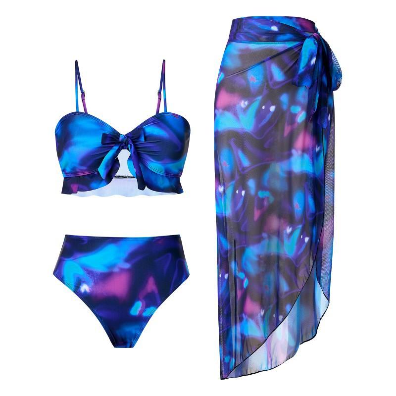 Three-piece Split Print Sexy Women's Swimsuit High-waist Slim Bikini