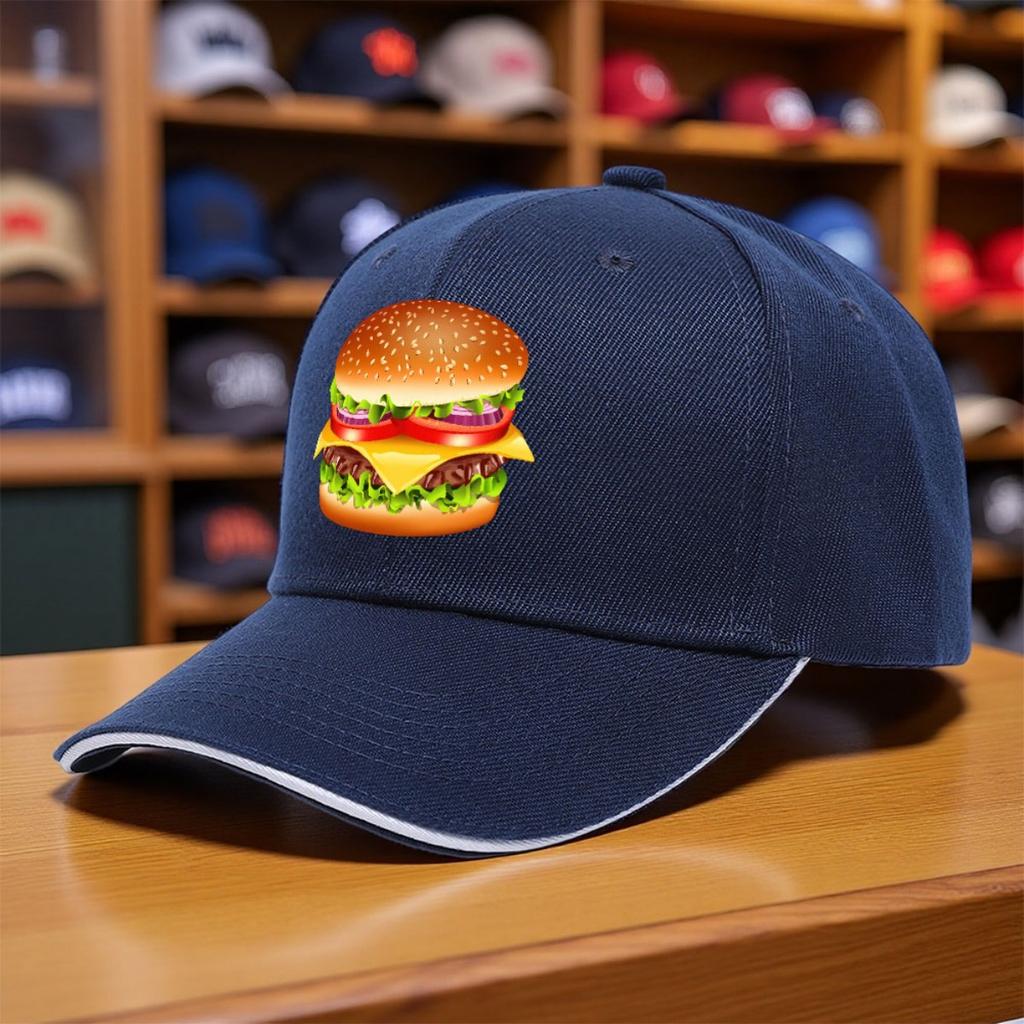 Hamburger Burger Print Baseball Cap Polyester Casual Outdoor Adjustable Sports Cap for Adults
