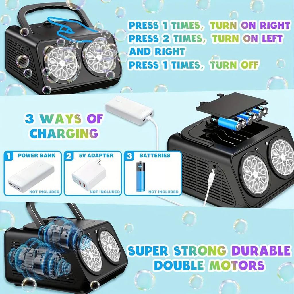 Automatic Bubble Maker 26 Hole Portable High Output Stage Bubble Blower for Wedding Outdoor Indoor Camping Black