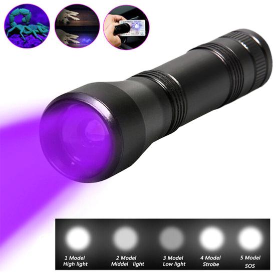 Aluminum Alloy Super Bright USB Rechargeable LED UV Light Flashlight Torch Lamp