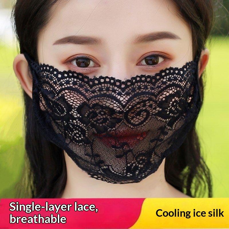 Lace Anti-Uv Sunscreen Mask Breathable Ear Cord Face Cover Scarf Hanging Ear Dust-Proof Scarves Mask Summer Dust-Proof Veil