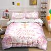 Jesus Loves You Bedding Set Pink Floral Bedding Set (1 Duvet Cover, 2 Pillowcases, Duvet Not Included)