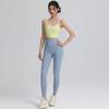 Women's Contrast Trim Double Layer Sports Bra Padded Yoga Crop Top with Adjustable Straps