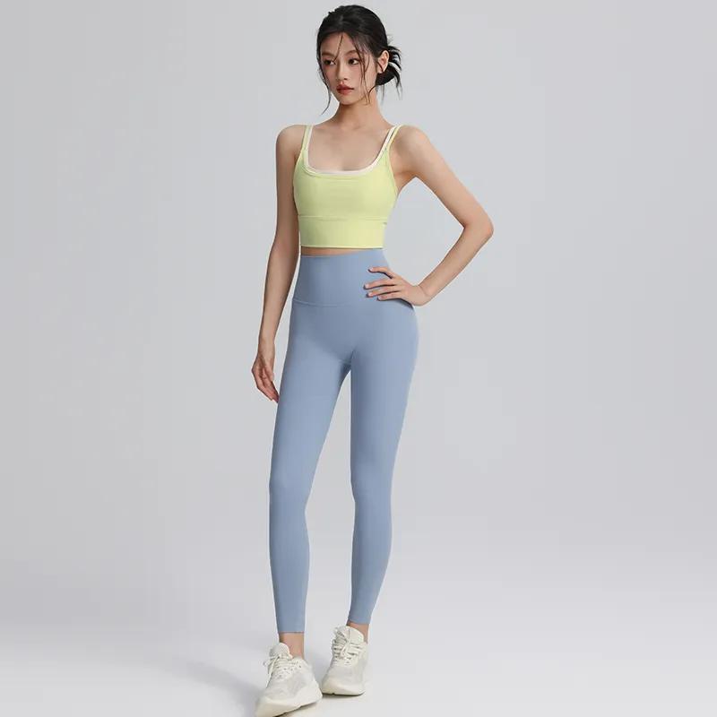 Women's Contrast Trim Double Layer Sports Bra Padded Yoga Crop Top with Adjustable Straps