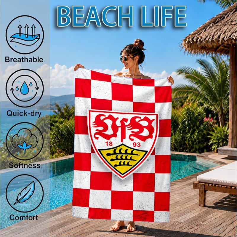Asciugamano da Spiaggia in Microfibra Stampato con Stemma Vfb Fc, Morbido e Assorbente, Asciugatura Rapida, Ideale per Viaggi Estivi, Essenziale per la Spiaggia, Piscina
