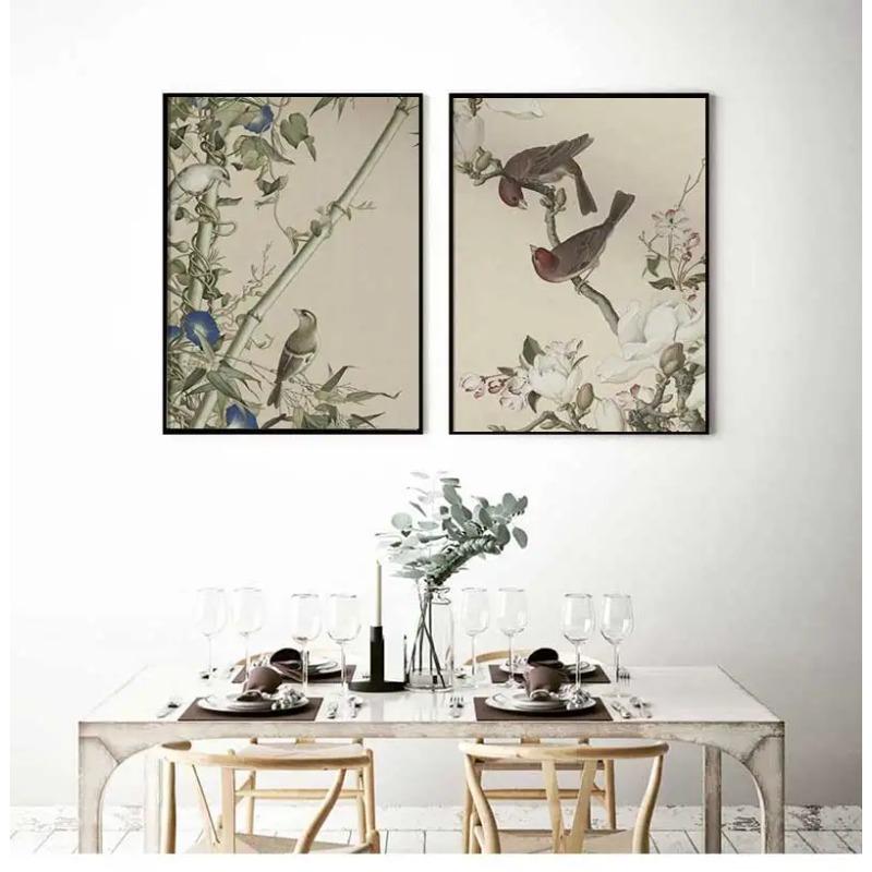 3 Vintage Oriental Bird Flower Canvas Wall Art Poster–Classic Chinese Style Floral Printing for Timeless Home Decor,Ideal Gifts