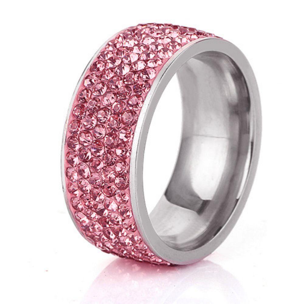 8mm Fashion Zircon Inlaid Gradient Ring for Women Men Stainless Steel Exquisite Ring Jewelry Party Birthday Gift Wholesale
