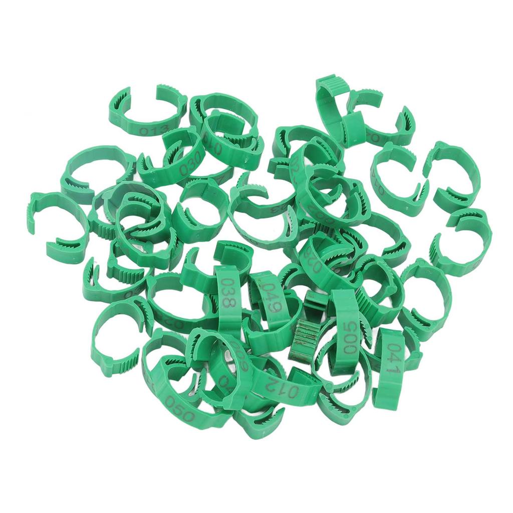 50pcs Bird Leg Rings Numbered Chicken Identification Bands for Bantam Finch Lovebird Quail Small Poultry Green