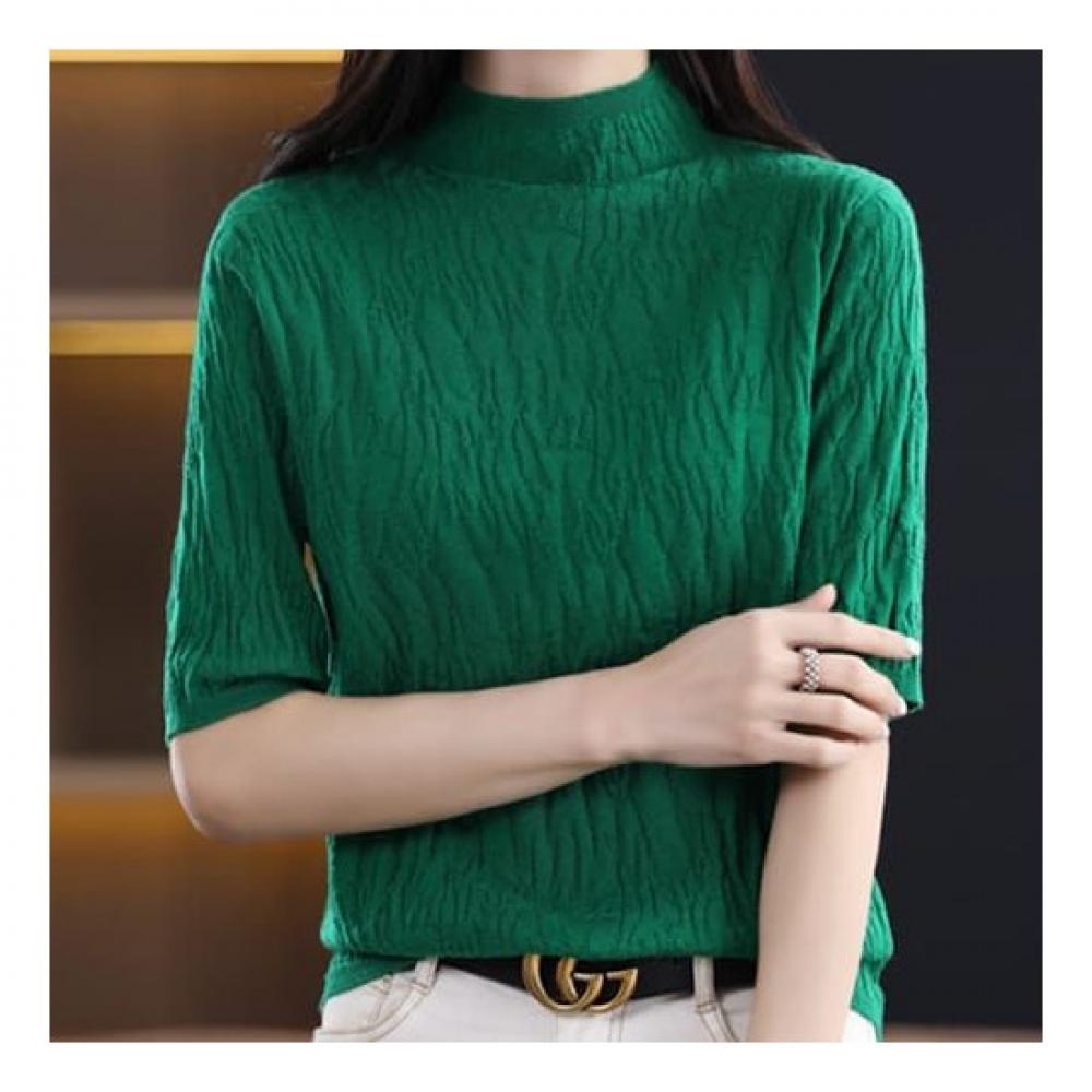 Navava Soft Simple Half Polo Embossed Knit Tee 5 Sleeve Nk1229