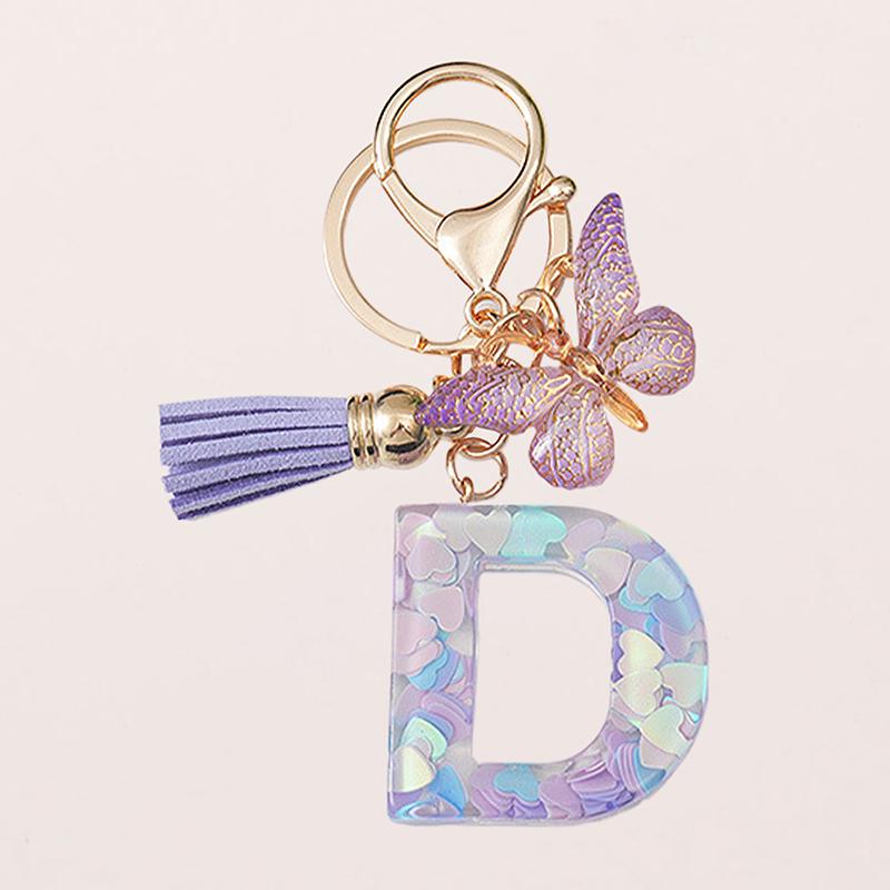 A-Z Letters Keychain Pendant Purple Butterfly Letter Keychain For Girls Women Exquisite Backpack Decoration Accessories Gifts