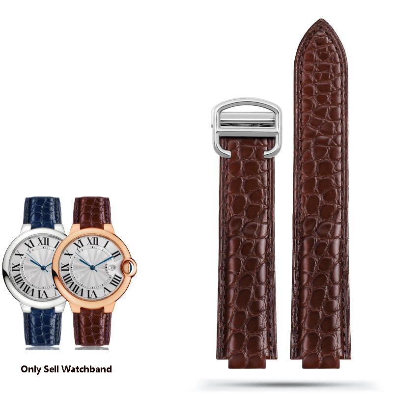 Krokodilleder Uhrenarmband für Cartier Ballon Bleu WSBB0025 W69012Z4 18-11mm 20-12mm 22-14mm Konvexes Uhrenarmband Herren Damen