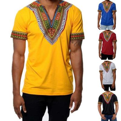 Neues Sommer-T-Shirt im afrikanischen Ethno-Stil mit V-Ausschnitt und kurzen Ärmeln