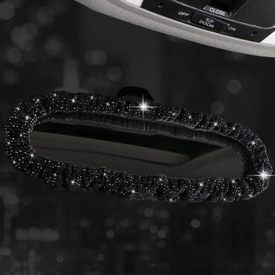Bling Rearview Mirror Accessories Elastic Plush Car Rear View Mirror Cover for Women Bling Car Accessories Universal Fit Black