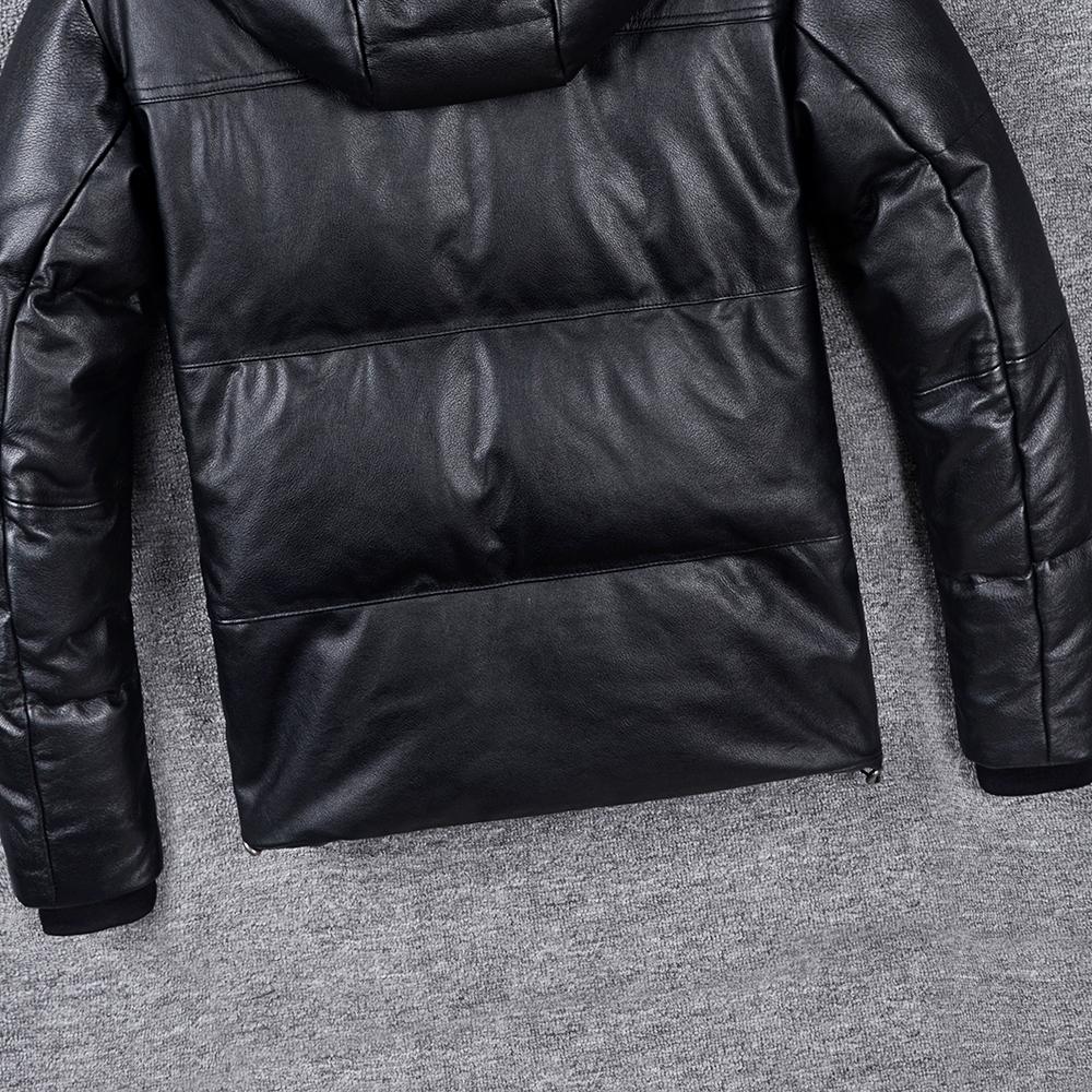 Wide Shoulder Thick Soft Men Genuine Cow Leather Duck Down Coat Removable Hood Warm Winter Jacket Cowhide Leather Men's Clothing