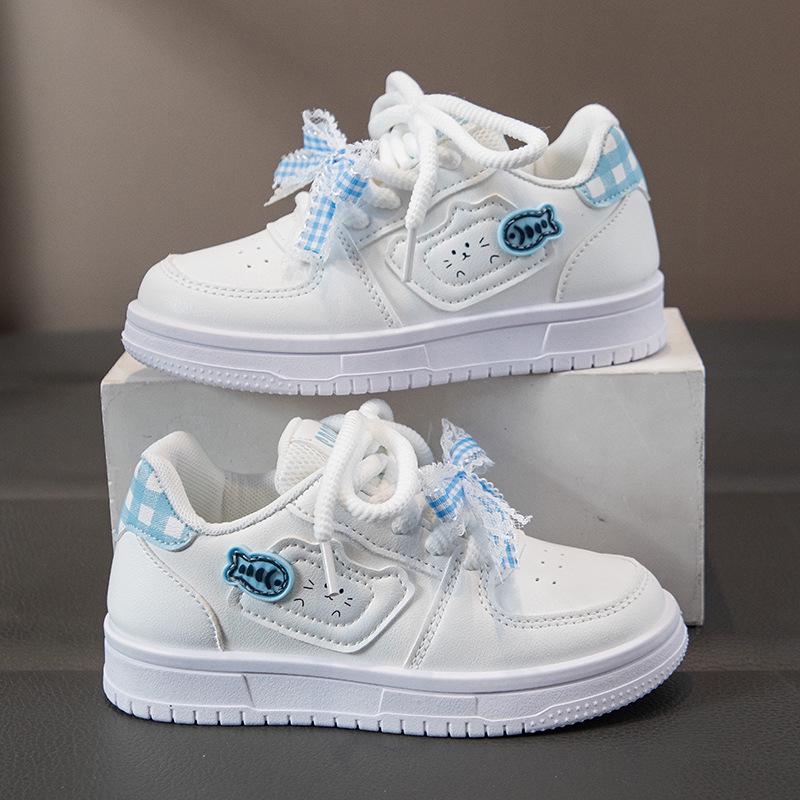 Girls' Leather Spring Bowknot Sneakers - White, Big Kids, Student-Friendly