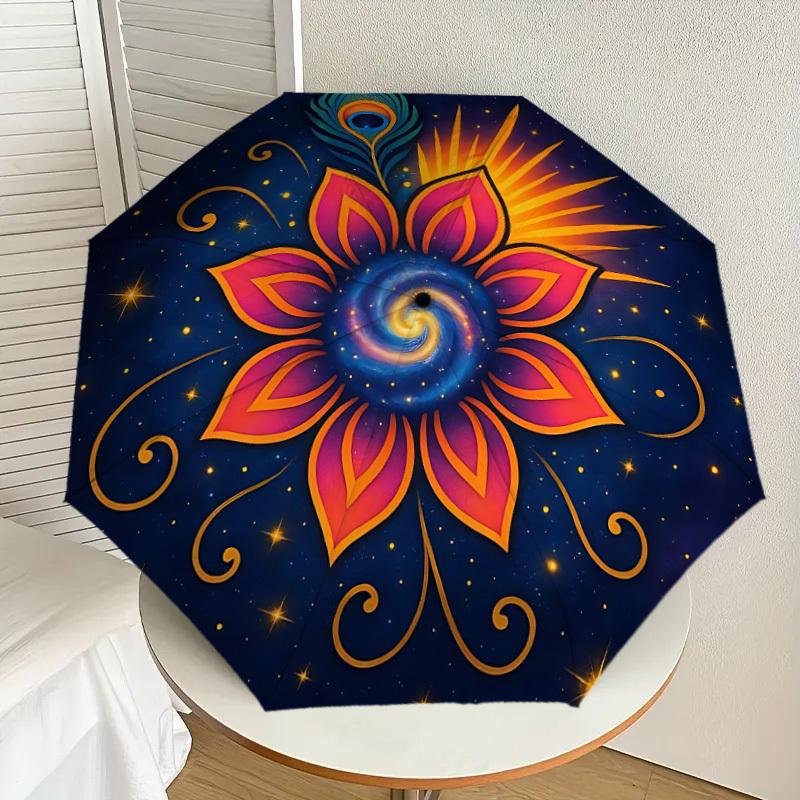 

1pc Cosmic Lotus Mandala Automatic Folding Umbrella, Heavy-Duty 8-Rib Construction, Perfect for Everyday yy251114140