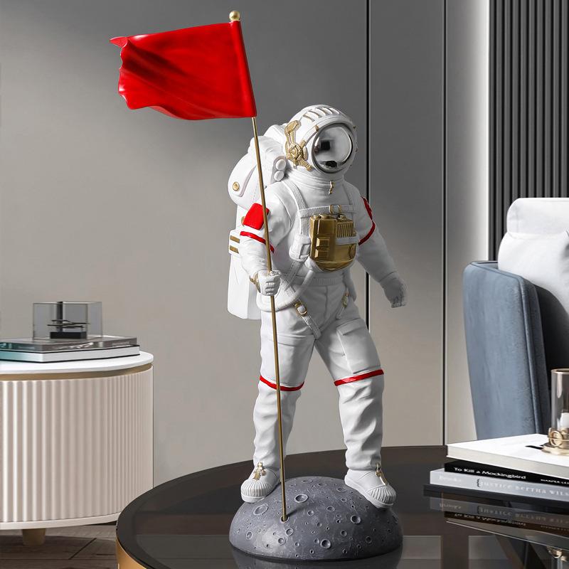 Kreativní dekorace astronauta s červenou vlajkou do obývacího pokoje, vinotéka, jednoduchá domácí dekorace, dekorace na stůl a kancelář...