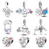 Copper Heart Charms Fits Original Bracelet Heart Pattern Mom & Angel Baby Zircon Charms For Women Gifts