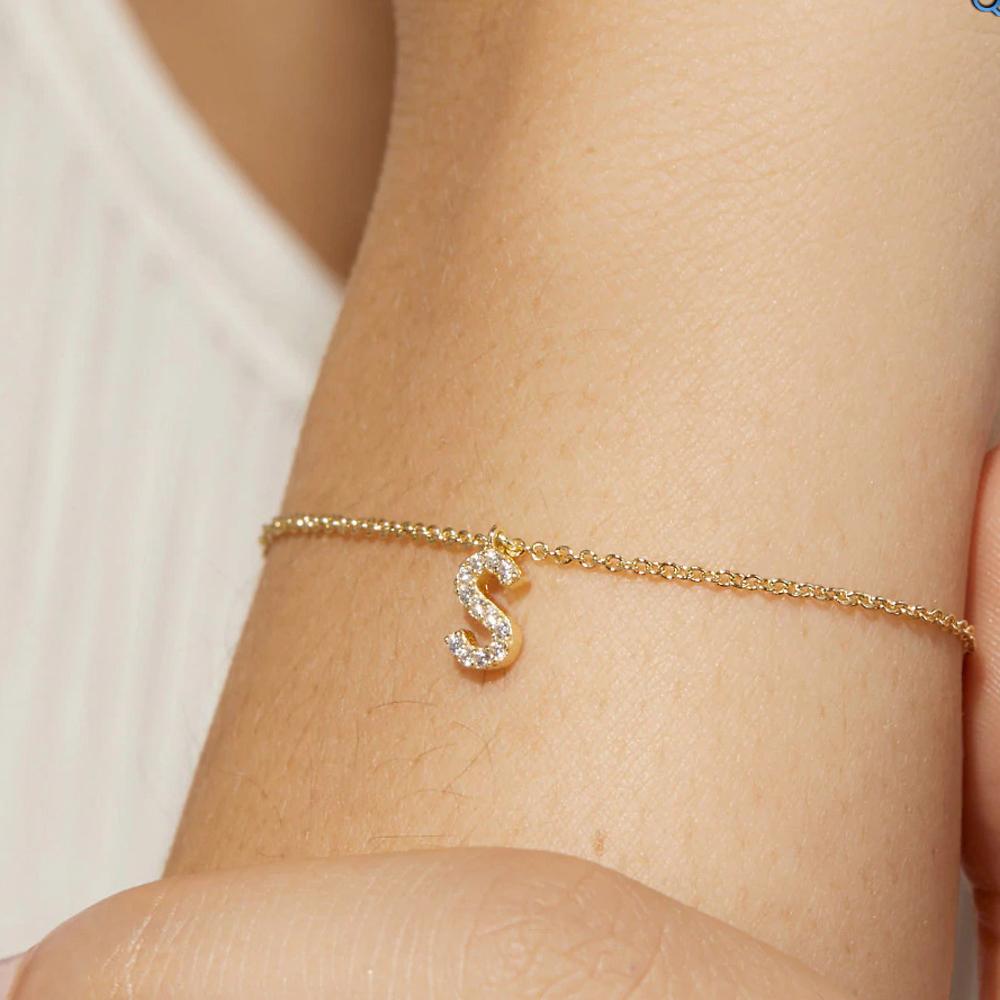 Classic Pave Zirconia A-Z Letter Bracelet Women Fashion 26 Initials Stainless Steel Chain Charm Bracelet For Women Jewelry Gift