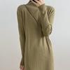 Mid-length Pullover Sweater for Women's Autumn and Winter Half Turtleneck Knee-length Knitted Dress Solid Color Casual Sweater Dress