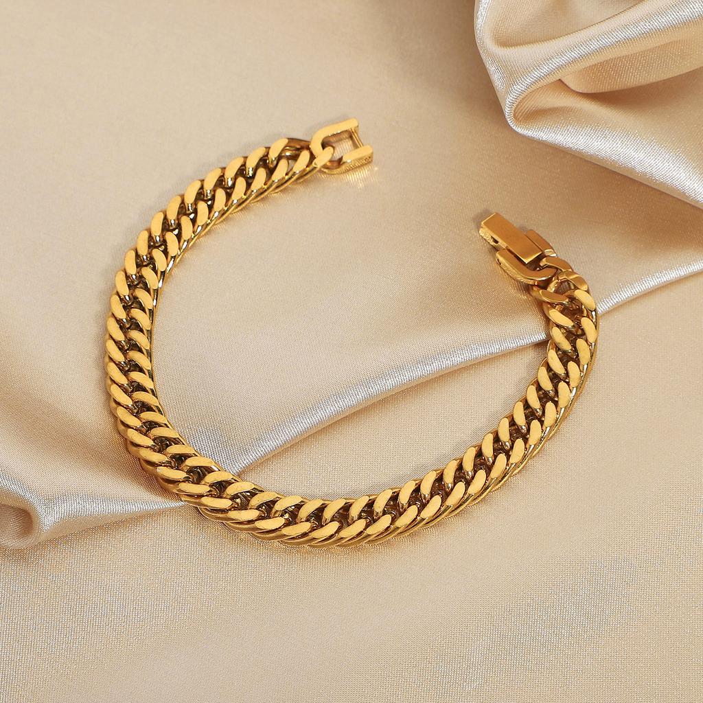 Aimgal 7.3mm Miami Cuban Chain Bracelet 18K Gold-Plated 316L Stainless Steel Trendy Tarnish-Free Waterproof