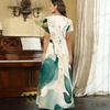 Women Plus Size V Neck Short Sleeve Abstract Printed Straight Maxi Dress