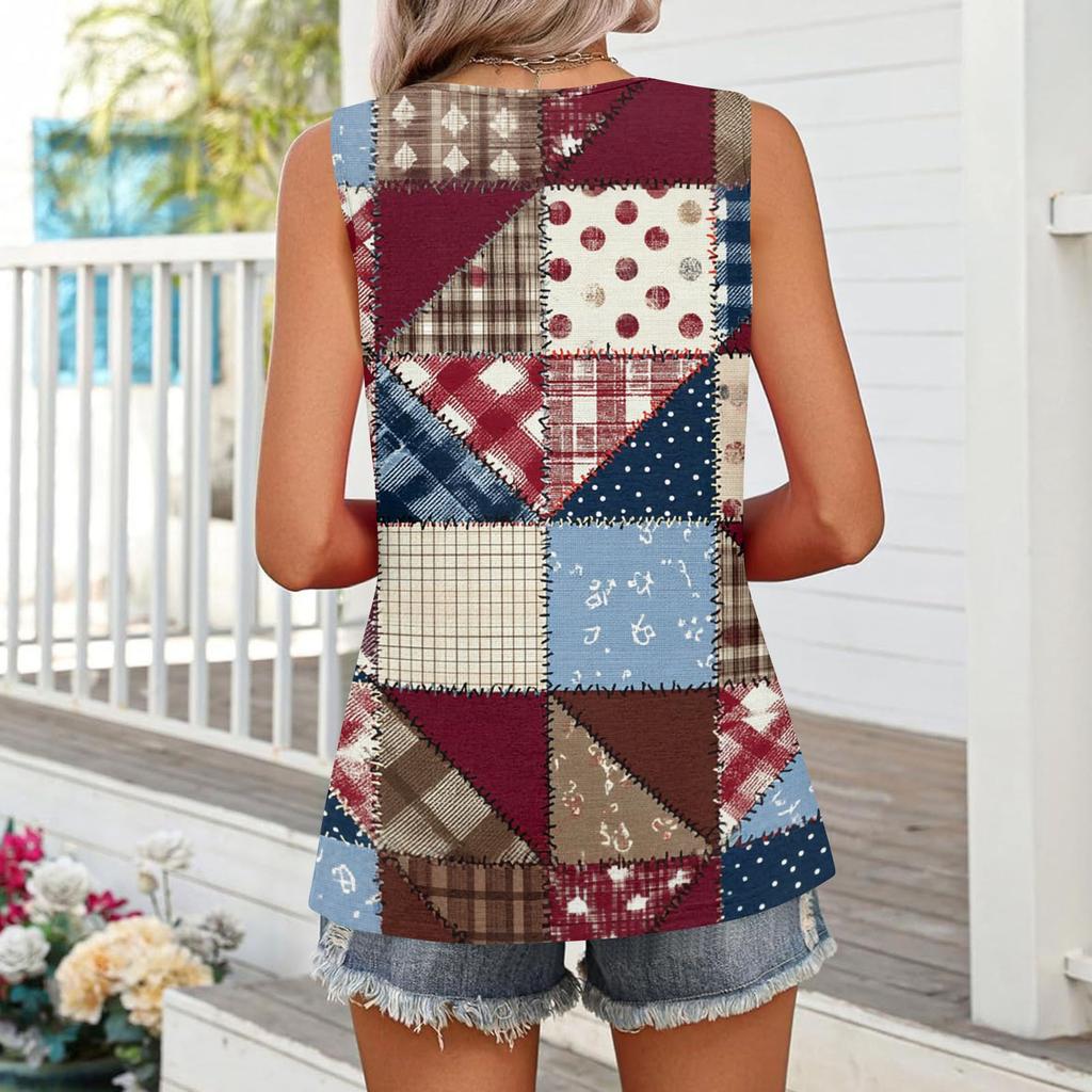 Square Collar Tank Top Women Print Tank Tee Casual Loose Fit Sleeveless Shirt