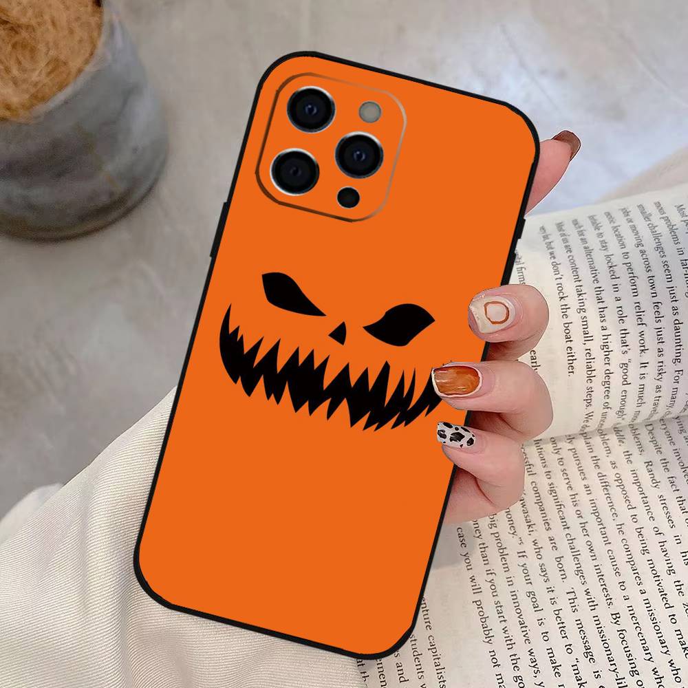 Halloween Pumpkin Head Phone Case For iPhone 17,16,15,14,13,12,11 Plus,Pro Max,XS,Soft Silicone Black Cover