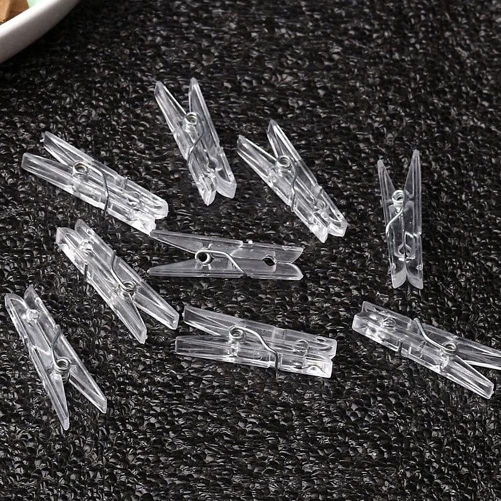 100 Pcs Transparent Photo Folder Wall Clips for Plastic Baby Hangers Tapestry Paper Clothespin Picture Portable Craft