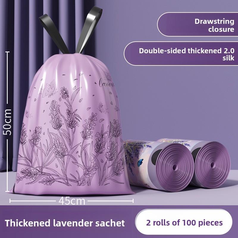 Thick Hdpe Drawstring Garbage Bags For Household Use With Lavender Pattern