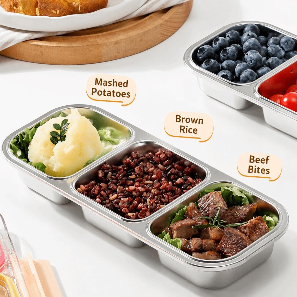 304 Stainless Steel Bento Box Thermal Insulation Food Container Divided Lunch Box  For Meal Prep