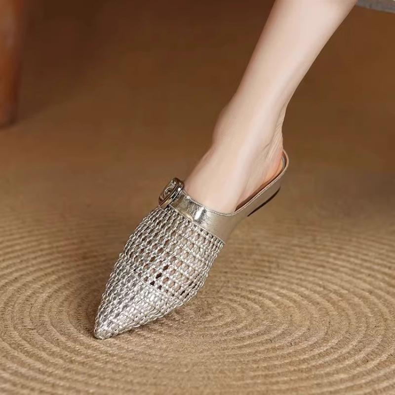 Fashion Pointed Toe Women Slippers Fashion Mules Shoes Elegant Sandals Slingback Weave 2025 Designer New Casual Dress Zapatillas Mujer