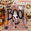 Boo Letter Ghost Pumpkin Spider Bat Print Throw Blanket, Modern Halloween Themed Throw Blanket for Home Interior