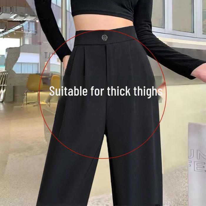 Ice Silk High-Waist Wide-Leg Pants - Women's Plus Size, Spring/Summer, Casual Black Drape