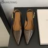 Móda Sexy Špičaté Střední Podpatky Sandály Dámské Boty Slingback Léto 2025 Trend Šaty Kožené Lodičky Nové Elegantní Párty Sandalias Mujer