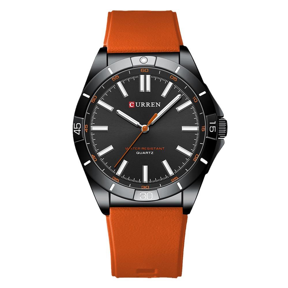 Curren 8449 Men's Quartz Watch with Rubber Strap, Large Luminous Dial, Waterproof, for Students