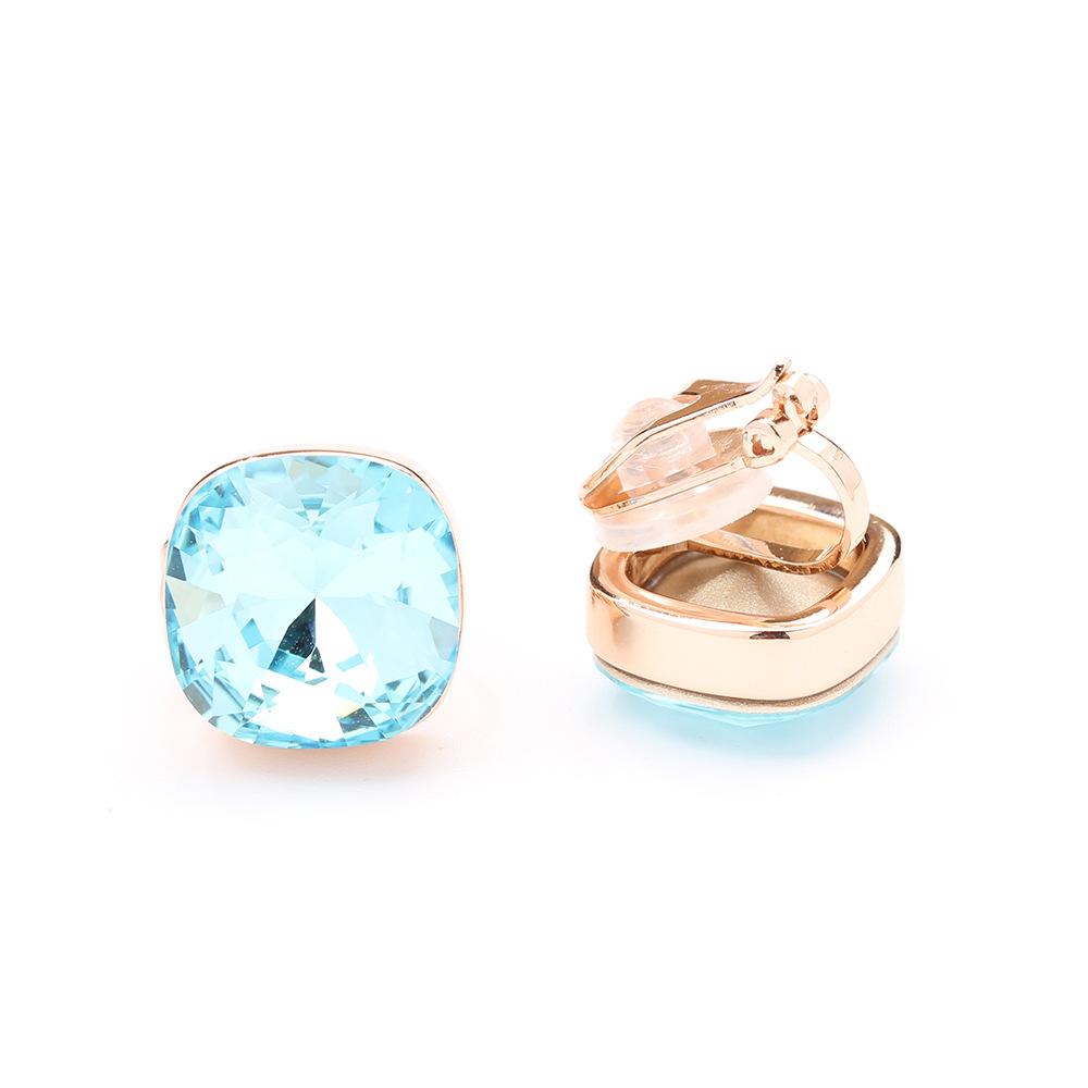 European and American personality versatile eight-color princess square crystal earrings, gold-plated fashion without pierced earrings, earrings, wome