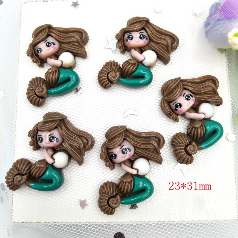 10pcs Mixed Cartoon Princess Mermaidl Flatback Resin Cabochons Embellishments Scrapbook Craft DIY Hair Accessories