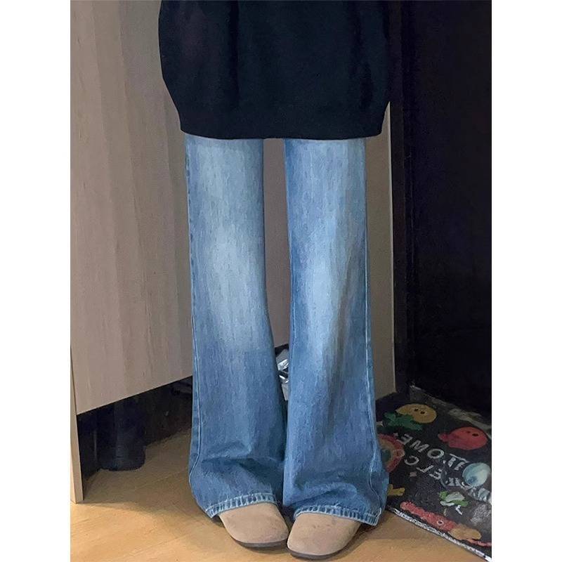 Damenjeans Frühling Neu Hohe Taille Lockerer Look Slim Schmale Edition Weites Bein Lange Hosen