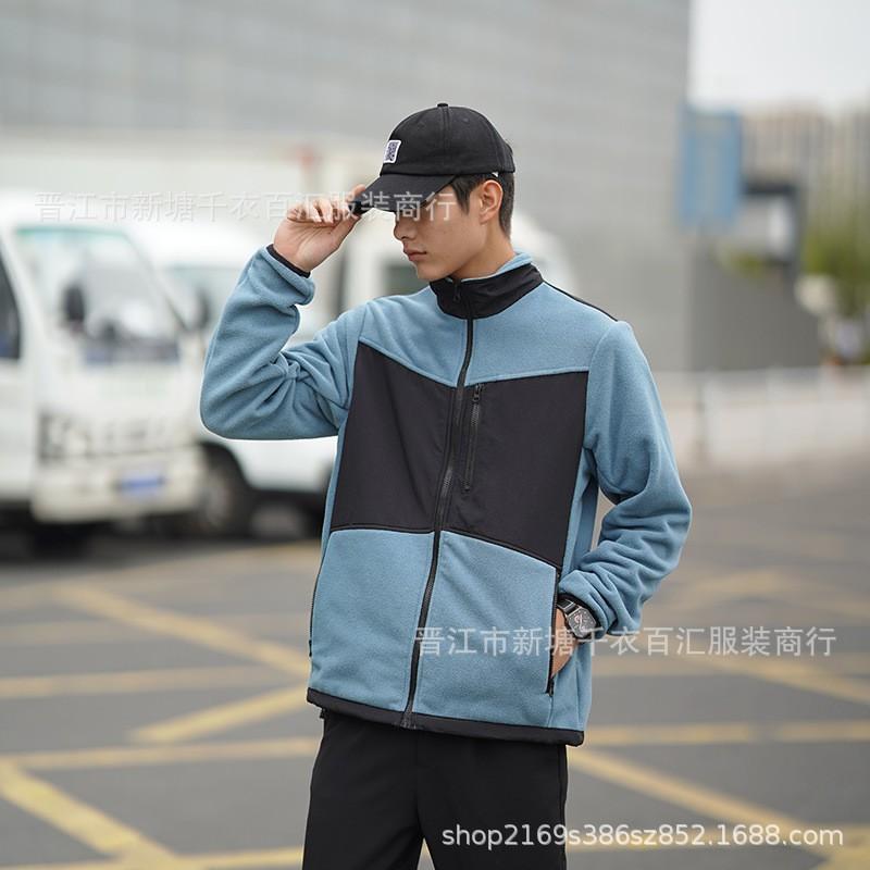 Mens Fleece Jacket Outdoor Hiking Casual Stand Collar Outerwear Warm Top