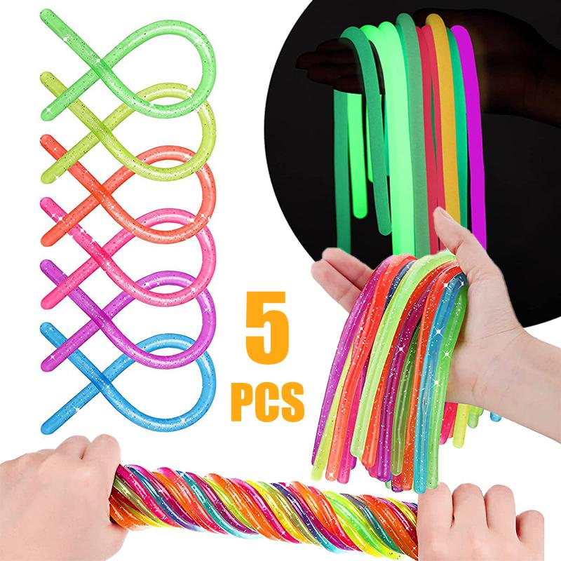 5pcs Simulated Elastic Decompression Noodles Stretchy String Fidgets Sensory Toys Strengthen Arms Stress Reliever Toys