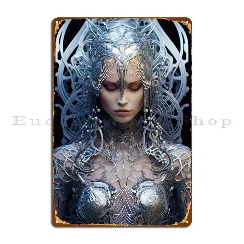 Futuristic Woman Portrait Metal Signs Cinema Rusty Retro Create Cave Tin Sign Poster 20x30cm(7.8x11.8inch)
