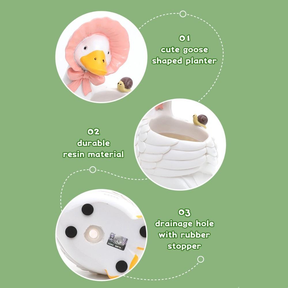 Drainage Hole Goose Planter Pot Cartoon Animal Flower Pot Adorable Goose Planters  Office