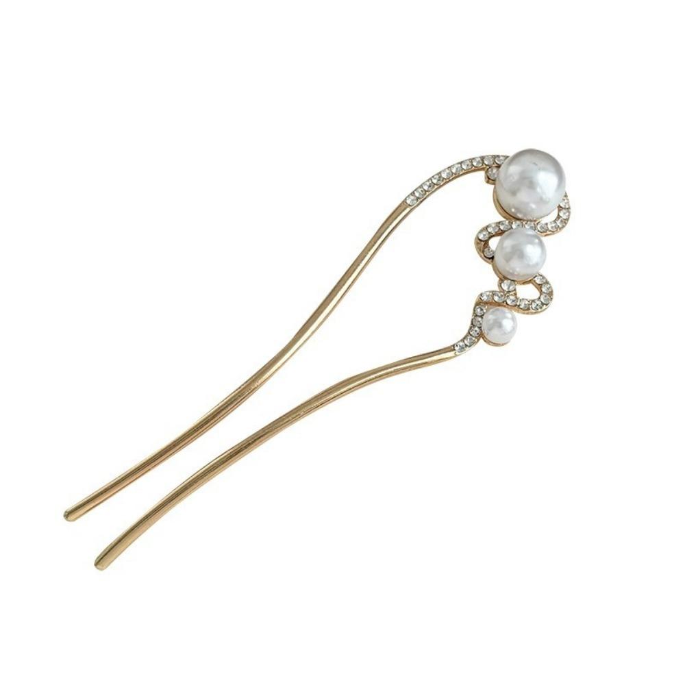 1pc New Fashion U-shaped Metal Hair Clips Ladies Elegant Pearl Ponytail Hair Stick Simple Hairpin Headdress Hair Accessories