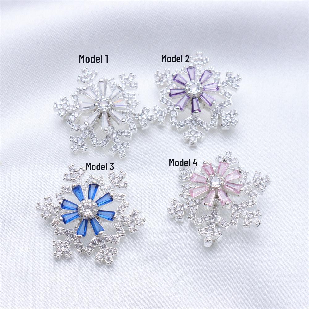 Copper-Plated Silver Rotating Snowflake Zircon Bead Brooch for DIY Necklace Accessories